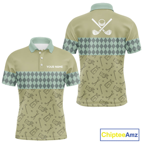 Olive Green Golf Camo argyle pattern Mens golf polo shirts custom name best mens golf wear NQS9973