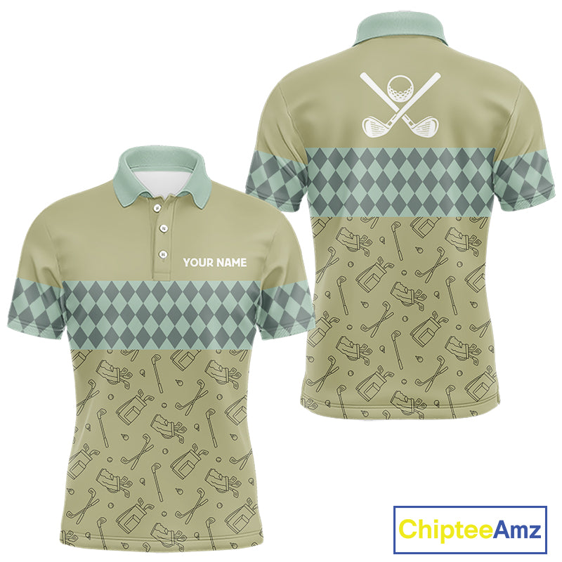 Olive Green Golf Camo argyle pattern Mens golf polo shirts custom name best mens golf wear NQS9973