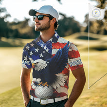 Load image into Gallery viewer, American Flag Eagle Mens golf polo shirts custom patriotic Eagle golf attire for men NQS9976