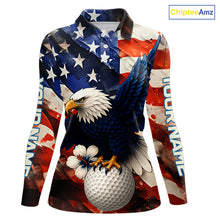 Load image into Gallery viewer, American Flag Eagle Women golf polo shirts custom patriotic Eagle golf attire for ladies NQS9976