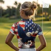 Load image into Gallery viewer, American Flag Eagle Women golf polo shirts custom patriotic Eagle golf attire for ladies NQS9976