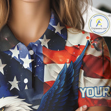 Load image into Gallery viewer, American Flag Eagle Women golf polo shirts custom patriotic Eagle golf attire for ladies NQS9976