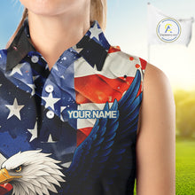 Load image into Gallery viewer, American Flag Eagle Women sleeveless golf polo shirts custom patriotic Eagle golf attire for ladies NQS9976