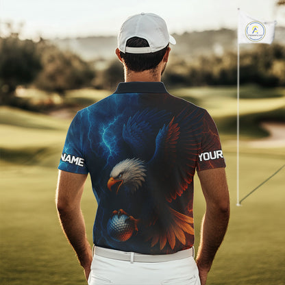 Red amd Blue Lightning Thunder Eagle Mens golf polo shirts custom Eagle golf attire for men NQS9977