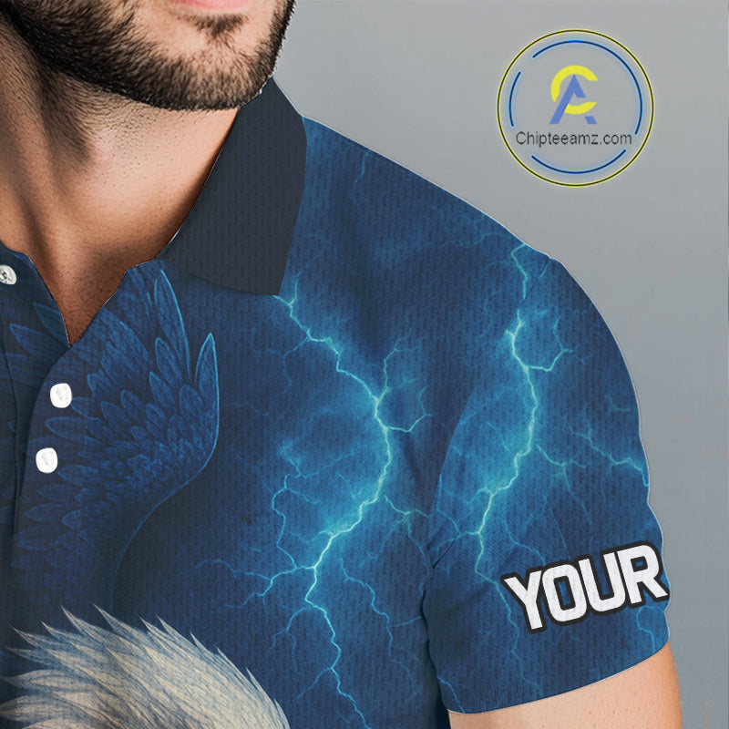 Red amd Blue Lightning Thunder Eagle Mens golf polo shirts custom Eagle golf attire for men NQS9977