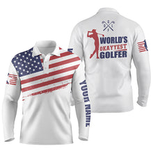 Load image into Gallery viewer, Funny Mens golf polo shirts custom name white American flag patriotic world&#39;s okayyest golfer NQS5754