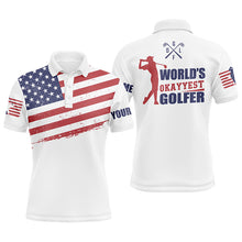 Load image into Gallery viewer, Funny Mens golf polo shirts custom name white American flag patriotic world&#39;s okayyest golfer NQS5754