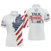 Load image into Gallery viewer, Funny Mens golf polo shirt custom American flag patriotic white golf shirts talk birdie to me NQS5755