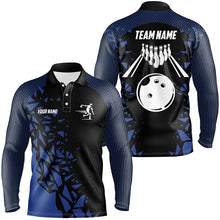 Load image into Gallery viewer, Black And Blue pattern Bowling Polo, 1/4 Quarter Zip Shirts For Men, Custom Name Bowling Team Jerseys NQS7845