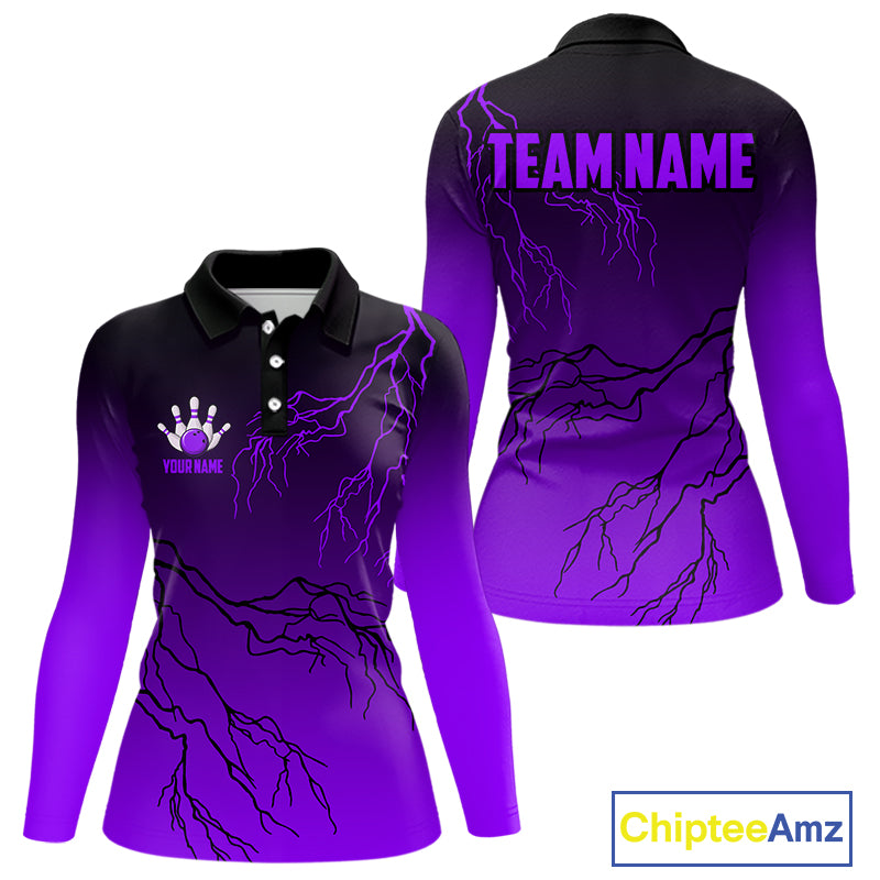 Black and Purple gradient Lightning thunder storm Bowling shirts for Women Custom Bowling Team Jersey NQS10136