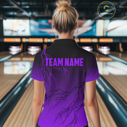 Black and Purple gradient Lightning thunder storm Bowling shirts for Women Custom Bowling Team Jersey NQS10136