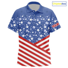 Load image into Gallery viewer, Red, White and Blue Kid golf polo shirts Custom American Flag patriotic Golf attire for kid NQS10137
