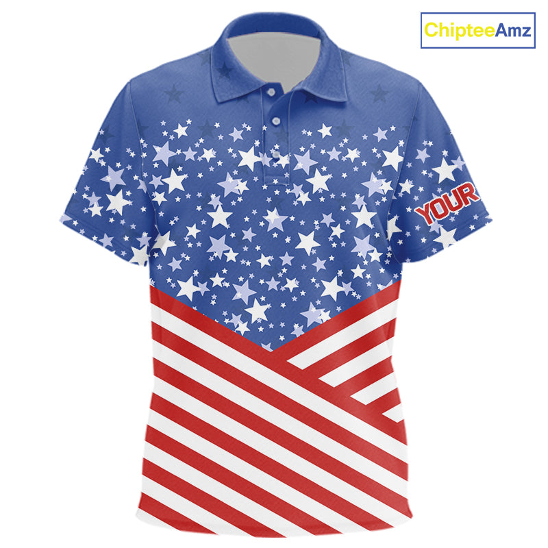 Red, White and Blue Kid golf polo shirts Custom American Flag patriotic Golf attire for kid NQS10137