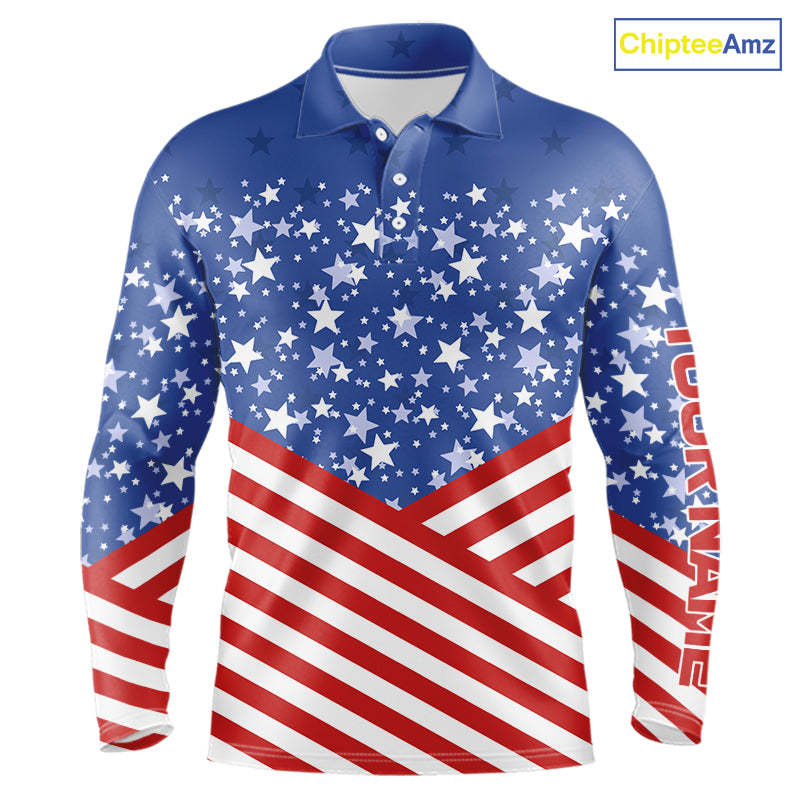 Red, White and Blue Men golf polo shirts Custom American Flag patriotic Golf attire for men NQS10137