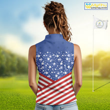 Load image into Gallery viewer, Red, White and Blue  Women sleeveless polo shirt Custom American Flag patriotic ladies Golf attire NQS10137