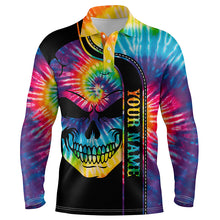 Load image into Gallery viewer, Colorful tie dye golf skull Mens golf polo shirts custom name black golf outfit men NQS5958