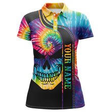 Load image into Gallery viewer, Colorful tie dye golf skull Womens golf polo shirts custom name black golf UPF team golf shirts ladies NQS5958