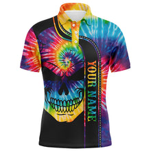 Load image into Gallery viewer, Colorful tie dye golf skull Mens golf polo shirts custom name black golf outfit men NQS5958