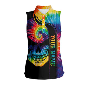 Colorful tie dye golf skull Womens sleeveless polo shirt custom black golf UPF team golf shirts ladies NQS5958