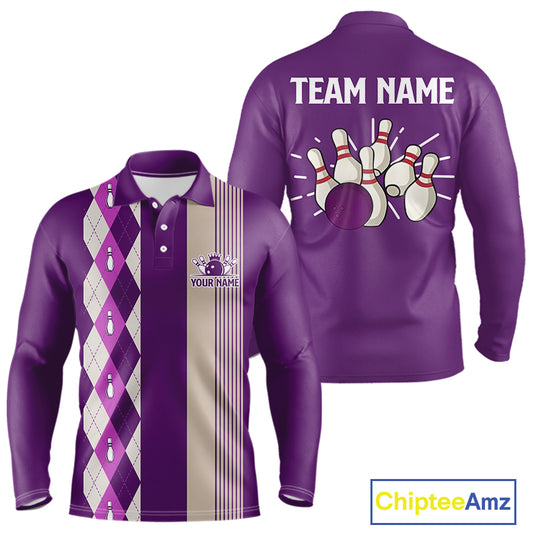 Retro Purple argyle pattern Bowling shirts For Men custom bowling team jerseys Bowler Outfits NQS10275