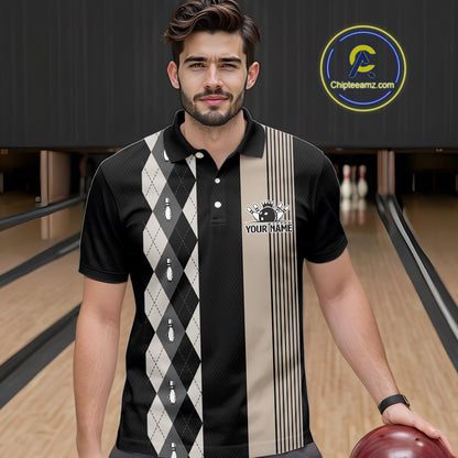 Retro Black argyle pattern Bowling shirts For Men custom bowling team jerseys Bowler Outfits NQS10276