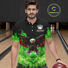 Load image into Gallery viewer, Green Flame Smoke American Flag Eagle Skull Mens Bowling Shirts Custom Patriotic Bowling Team Jersey NQS10278