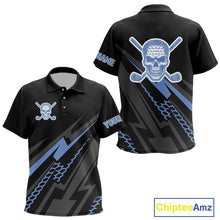 Load image into Gallery viewer, Black and Blue Skull Golf polo shirts For Kid Custom Kid golf tops, Personalized golf gifts NQS10467