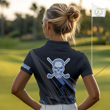 Load image into Gallery viewer, Black and Blue Skull Golf polo shirts For Women Custom Ladies golf tops, Personalized golf gifts NQS10467