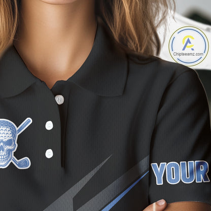 Black and Blue Skull Golf polo shirts For Women Custom Ladies golf tops, Personalized golf gifts NQS10467