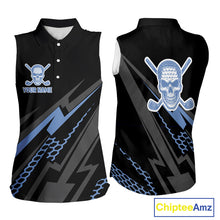 Load image into Gallery viewer, Black and Blue Skull Sleeveless Golf polo shirts Custom Ladies golf tops, Personalized golf gifts NQS10467