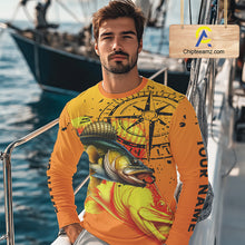 Load image into Gallery viewer, Custom Walleye Compass Long Sleeve Fishing Shirts, Personalized Walleye Fishing Jersey | Orange NQS10468