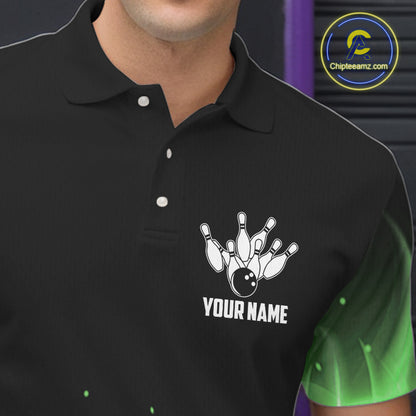 Personalized Mens Bowling Shirt Green flame Bowling Ball and Pins Team bowling jerseys for men Bowler NQS10472