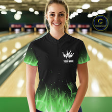 Load image into Gallery viewer, Personalized Women Bowling Shirt Green flame Bowling Ball Pins Team bowling jerseys for ladies Bowler NQS10472