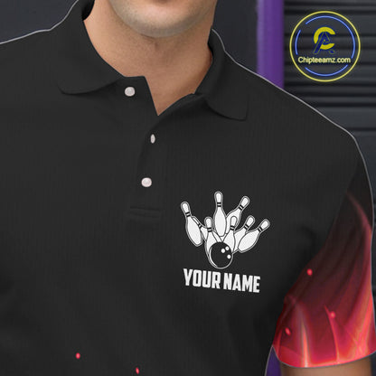 Personalized Mens Bowling Shirt Red flame Bowling Ball and Pins Team bowling jerseys for men Bowler NQS10473