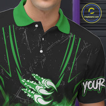 Load image into Gallery viewer, Black and Green Flame Eagle Bowling Shirt For Men Custom Team Name Bowling Jerseys For Bowlers NQS10675