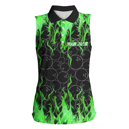 Black and Green Flame camo Sleeveless Polo shirts Custom Flame Bowling Shirt Team Bowling Jersey NQS8963