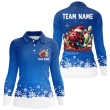 Load image into Gallery viewer, Christmas bowling Polo, Quarter Zip shirts For Women Custom Xmas Team Bowling Jerseys | Blue NQS8964