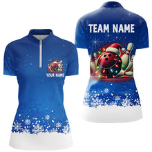 Load image into Gallery viewer, Christmas bowling Polo, Quarter Zip shirts For Women Custom Xmas Team Bowling Jerseys | Blue NQS8964