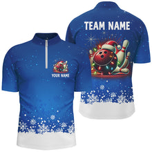 Load image into Gallery viewer, Christmas bowling Polo, Quarter Zip shirts For Men Custom Xmas Team Bowling Jerseys | Blue NQS8964