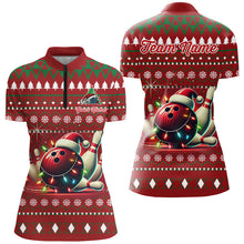 Load image into Gallery viewer, Funny ugly Christmas Red Women&#39;s Bowling Shirts Custom Team Bowling Jerseys Xmas Gift for bowlers NQS8967