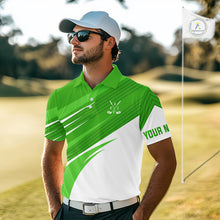 Load image into Gallery viewer, Green and white Mens golf polo shirts custom golf tops for mens, personalized golf gifts NQS11272