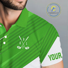 Load image into Gallery viewer, Green and white Mens golf polo shirts custom golf tops for mens, personalized golf gifts NQS11272