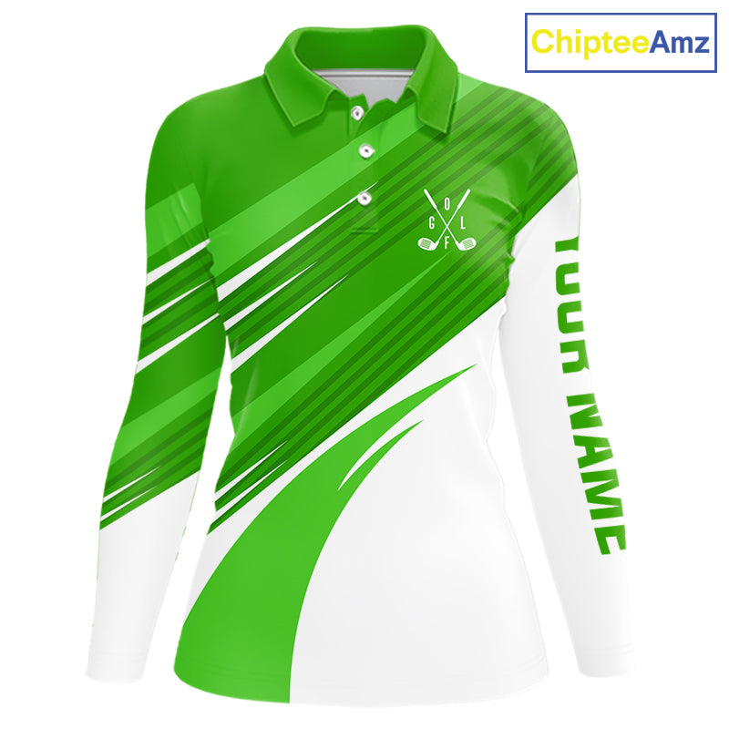 Green and white Womens golf polo shirts custom golf tops for ladies, personalized golf gifts NQS11272