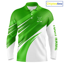Load image into Gallery viewer, Green and white Mens golf polo shirts custom golf tops for mens, personalized golf gifts NQS11272