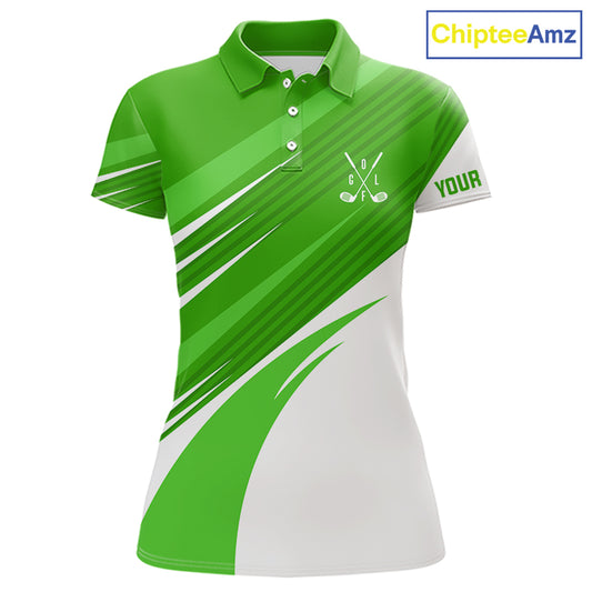 Green and white Womens golf polo shirts custom golf tops for ladies, personalized golf gifts NQS11272