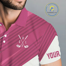 Load image into Gallery viewer, Pink and white Mens golf polo shirts custom golf tops for mens, personalized golf gifts NQS11273