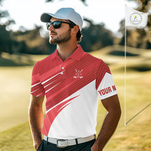 Load image into Gallery viewer, Red and white Mens golf polo shirts custom golf tops for mens, personalized golf gifts NQS11274
