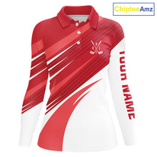 Load image into Gallery viewer, Red and white Womens golf polo shirts custom golf tops for ladies, personalized golf gifts NQS11274