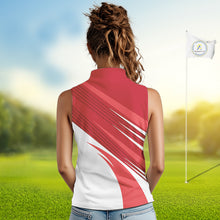 Load image into Gallery viewer, Red and white Sleeveless Golf Polo Shirt custom golf tops for ladies, personalized golf gifts NQS11274