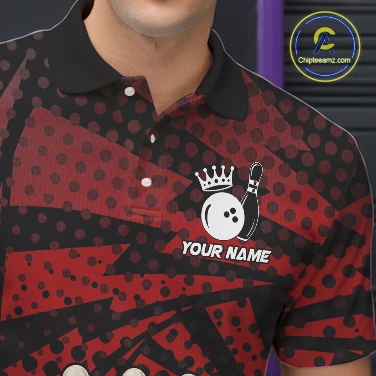 Black and Red pattern Flame Bowling Polo, 1/4 zip shirts For Men Custom Team Bowling Jerseys NQS11277